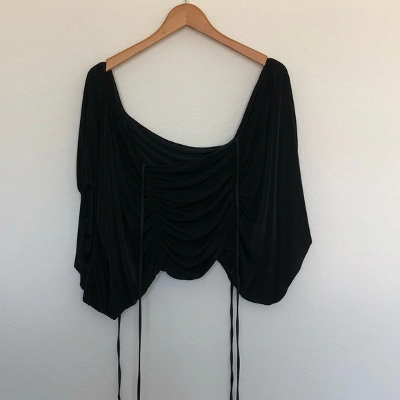 Nasty Gal Tie Us Up Ruched Black Crop Top Xsmall - Picture 3 of 6